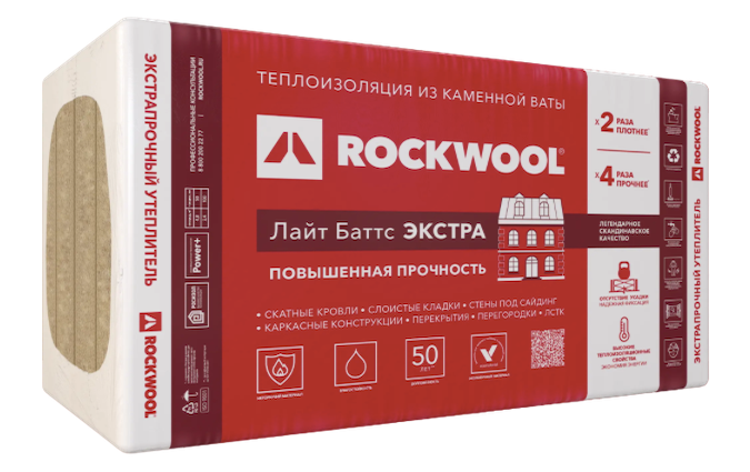 Утеплитель ROCKWOOL Лайт Баттс Экстра 50х600х1000мм (4,8м2 / 0,24м3 / 8 плит) 1886 - фото 5905